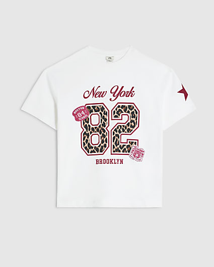 Girls Cream New York Print T-Shirt
