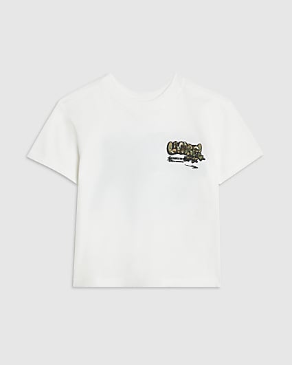 Mini Boys White Cotton Camo Graffiti T-Shirt