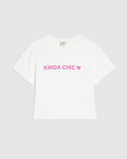Girls White Kinda Chic Heart T-Shirt