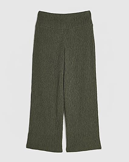 Girls Khaki Wide Leg Trousers