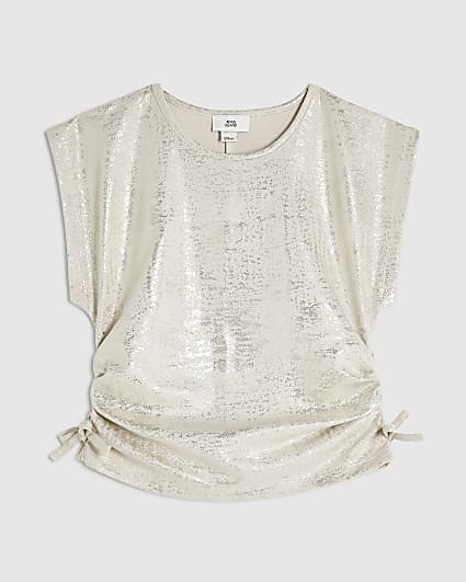 Girls Gold Foil Ruched Side Top