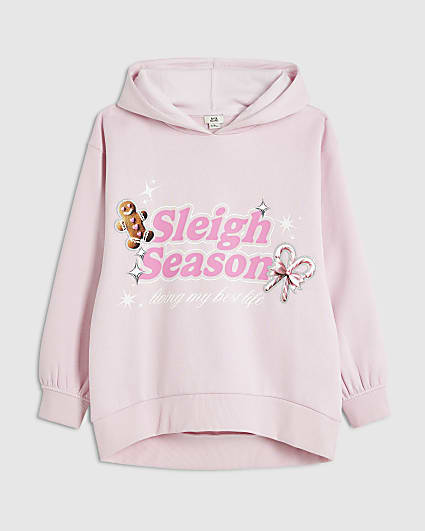 Girls Pink Sleigh Season Christmas Hoodie
