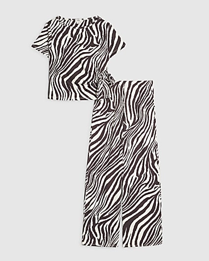 Girls White Zebra Print Tie Side T-Shirt Set