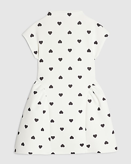 Girls White Premium Heart Dot Prom Dress