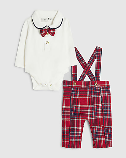 Baby Boys Red Checked Dungaree Set