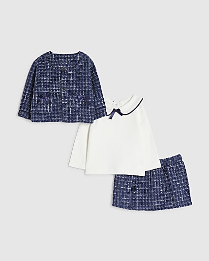 Baby Girls Blue Boucle Jacket 3 Piece Set