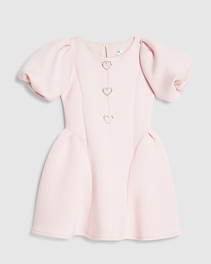 Girls Pink Premium Heart Puff Sleeve Dress