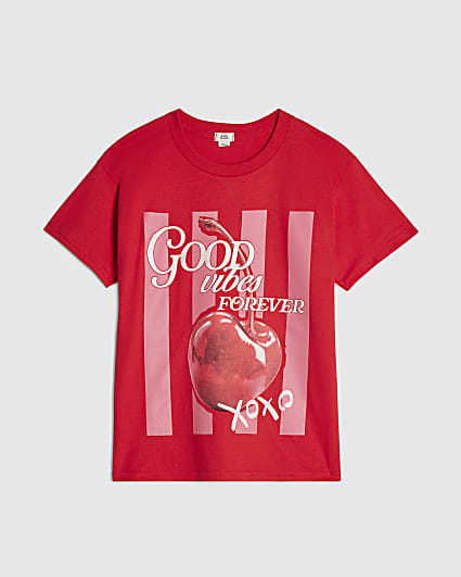 Girls Red Good Vibes Cherry T-shirt
