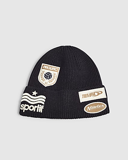 Mini Boys Navy Badge Beanie Hat