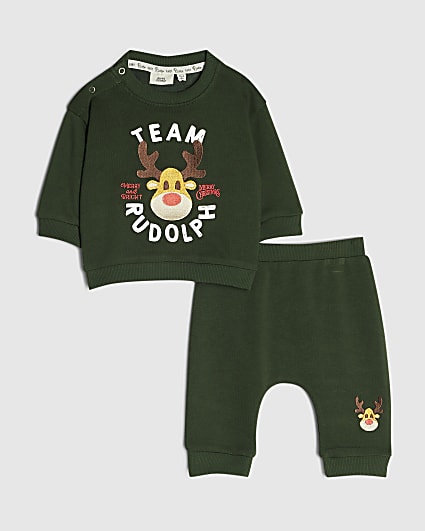 Baby Boys Green Reindeer Sweatshirt Set
