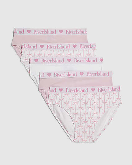 Girls Pink Bow Print Pack Of 5 Briefs