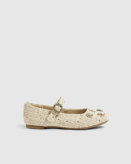 Girls Cream Boucle Ballet Flats