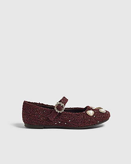Girls Burgundy Boucle Ballet Flats