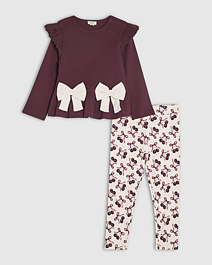 Mini Girls Burgundy Bow Top & Legging Set