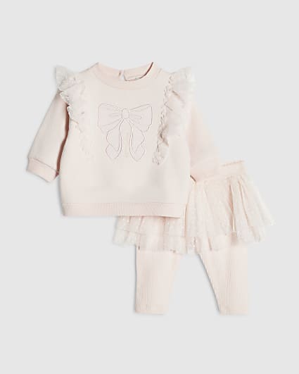 Baby Girls Pink Tulle Bow Top Set