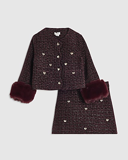 Mini Girls Purple Boucle Heart Jacket Set