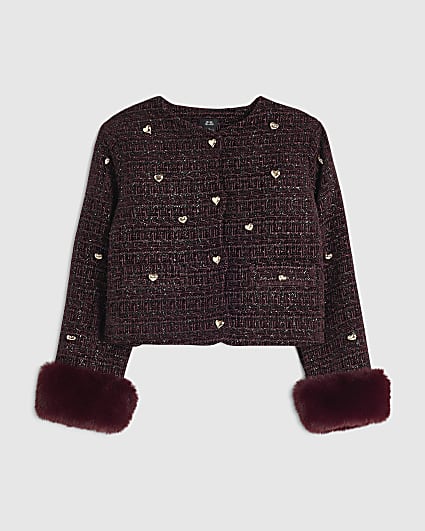 Girls Purple Boucle Heart Jacket