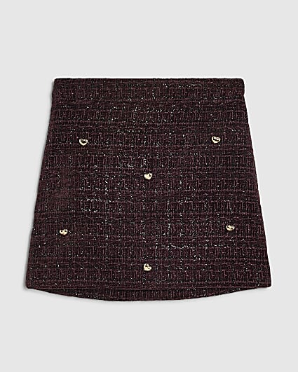 Girls Purple Boucle Heart Stud Skirt