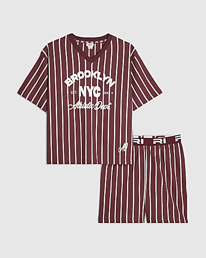 Boys Burgundy Stripe Pyjamas Set