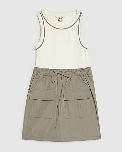 Mini Girls Khaki Hybrid Nylon Dress