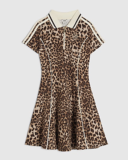 Girls Brown Leopard Polo Dress