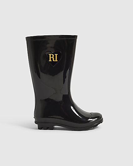 Girls Black RI Heart Wellies