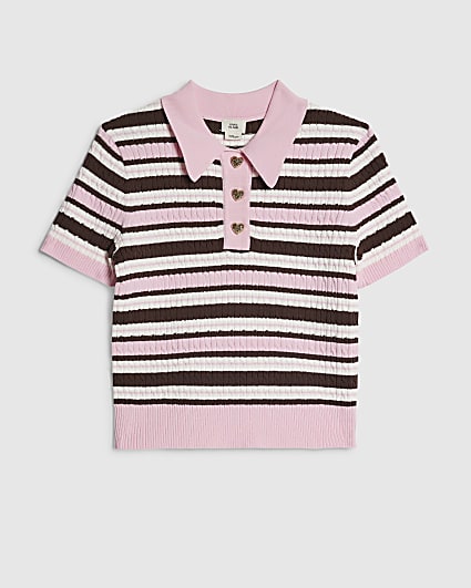 Girls Pink Stripe Polo Top