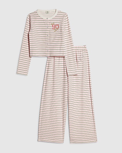 Girls Pink Striped Button Through Set