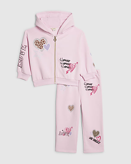 Mini Girls Pink Graffiti Zip Hoodie Set