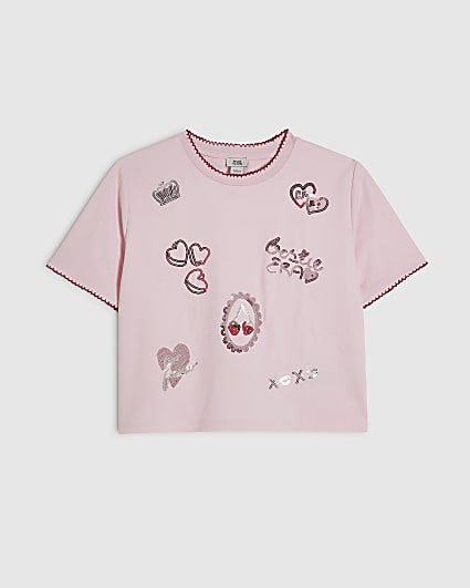 Girls Pink Icon Embellished T-Shirt