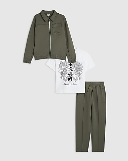 Boys Khaki Japanese Print 3 Piece Set