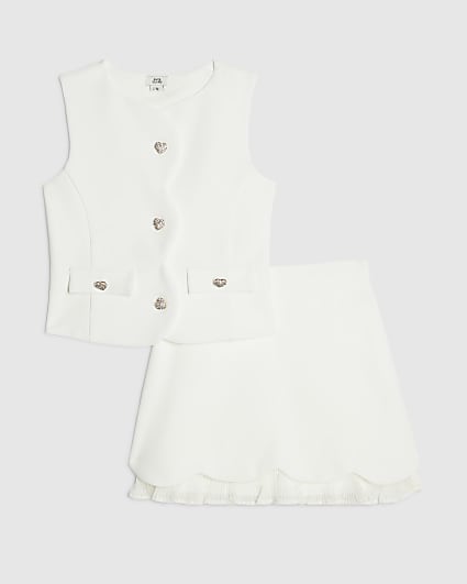 Girls Cream Premium Plisse Top Set