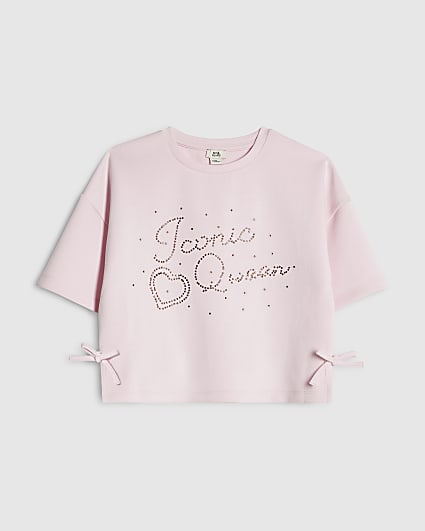 Girls Pink Premium Embellished Amour T-Shirt