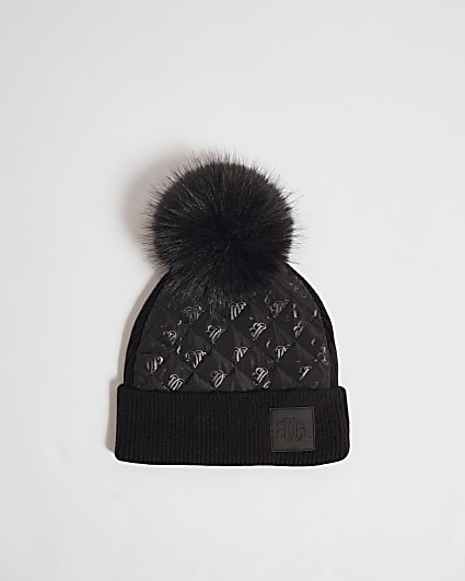 Boys Black Hybrid Monogram Beanie