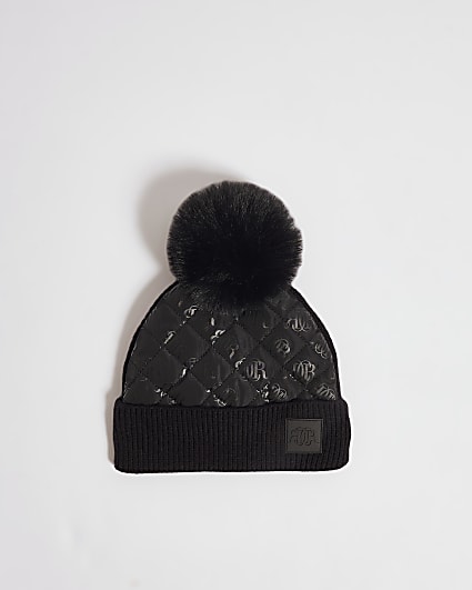 Mini Boys Black Hybrid Monogram Beanie