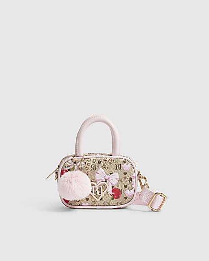 Girls Brown Monogram Crossbody Bag