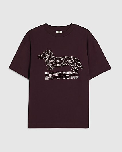 Girls Purple Embellished Iconic Dog T-Shirt