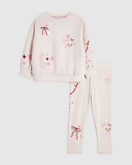 Mini Girls Pink Sequin Graphic Sweatshirt Set