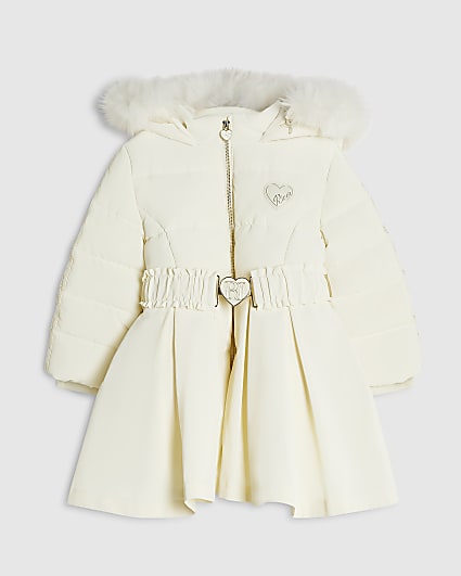Mini Girls Cream Skirted Padded Coat