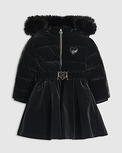 Mini Girls Black Skirted Padded Coat