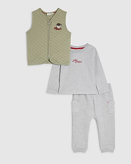 Baby Boys Khaki Bear Gilet Set Of 3