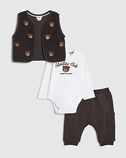 Baby Boys Brown Borg Bear Gilet Set
