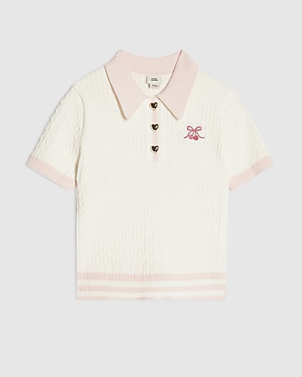 Girls Cream Tipped Polo Shirt