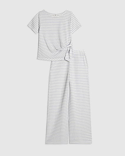 Girls Blue Stripe Trousers Set