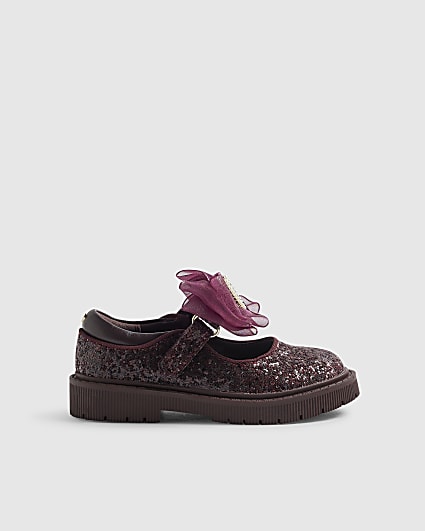 Mini Girls Burgundy Sequin Mary Jane Shoes
