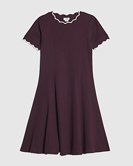 Girls Purple Scallop Edge Fit And Flare Dress