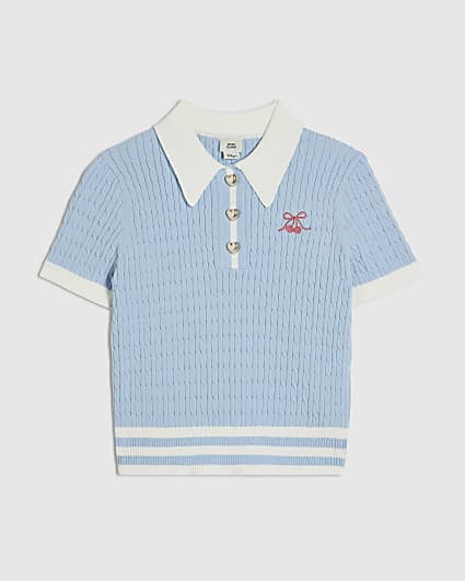 Girls Blue Tipped Polo Shirt