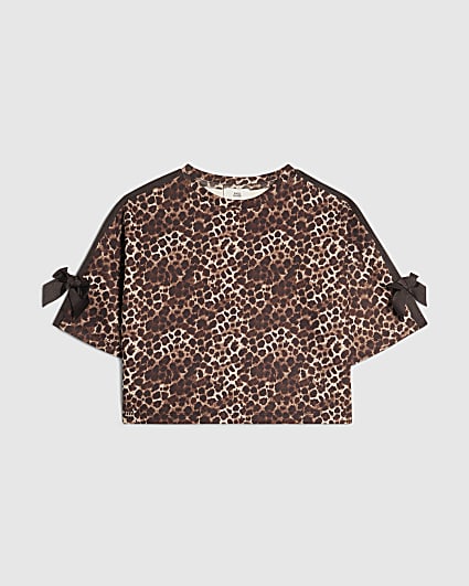Girls Brown Premium Leopard Print Top