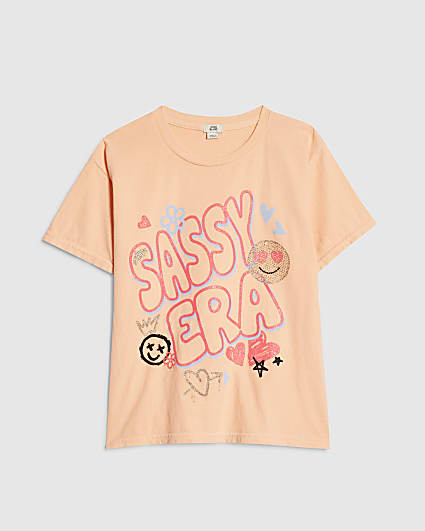 Girls Orange Sassy Era Smile Graphic T-Shirt