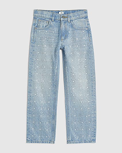 Girls Blue Embellished Straight Leg Jeans